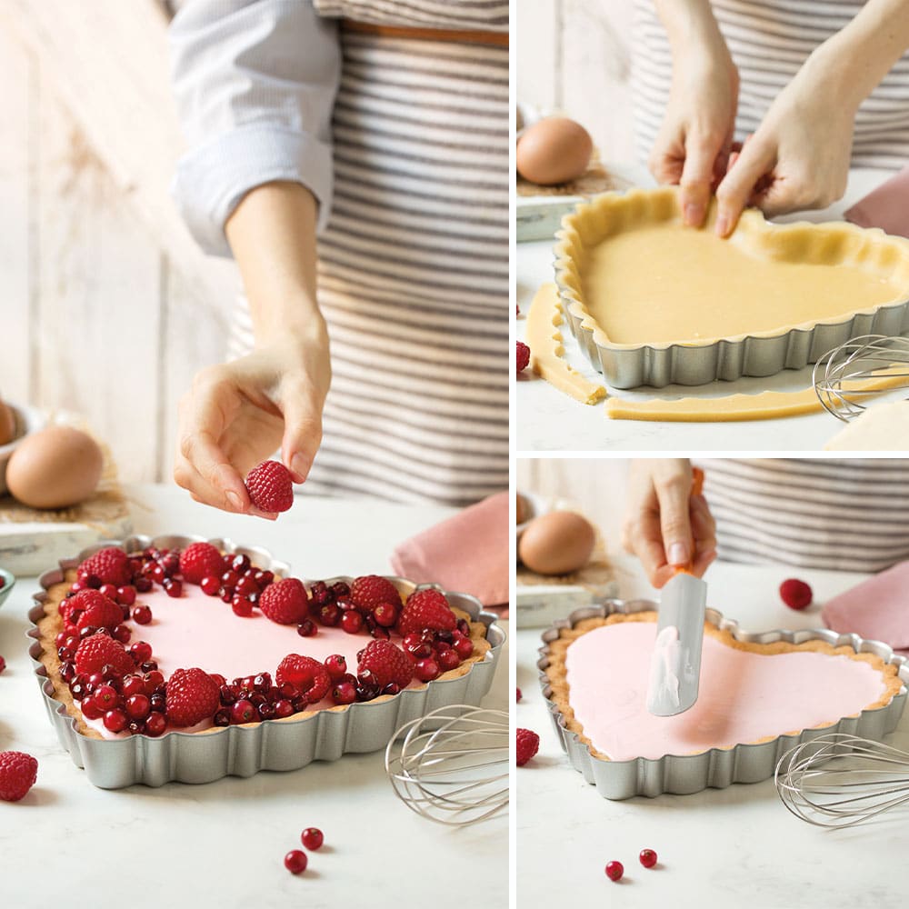 Stampo Crostata Cuore Decora con Fondo Mobile Antiaderente 25x23x3 cm – Teglia Cuore Removibile per Crostate Dolci e Salate