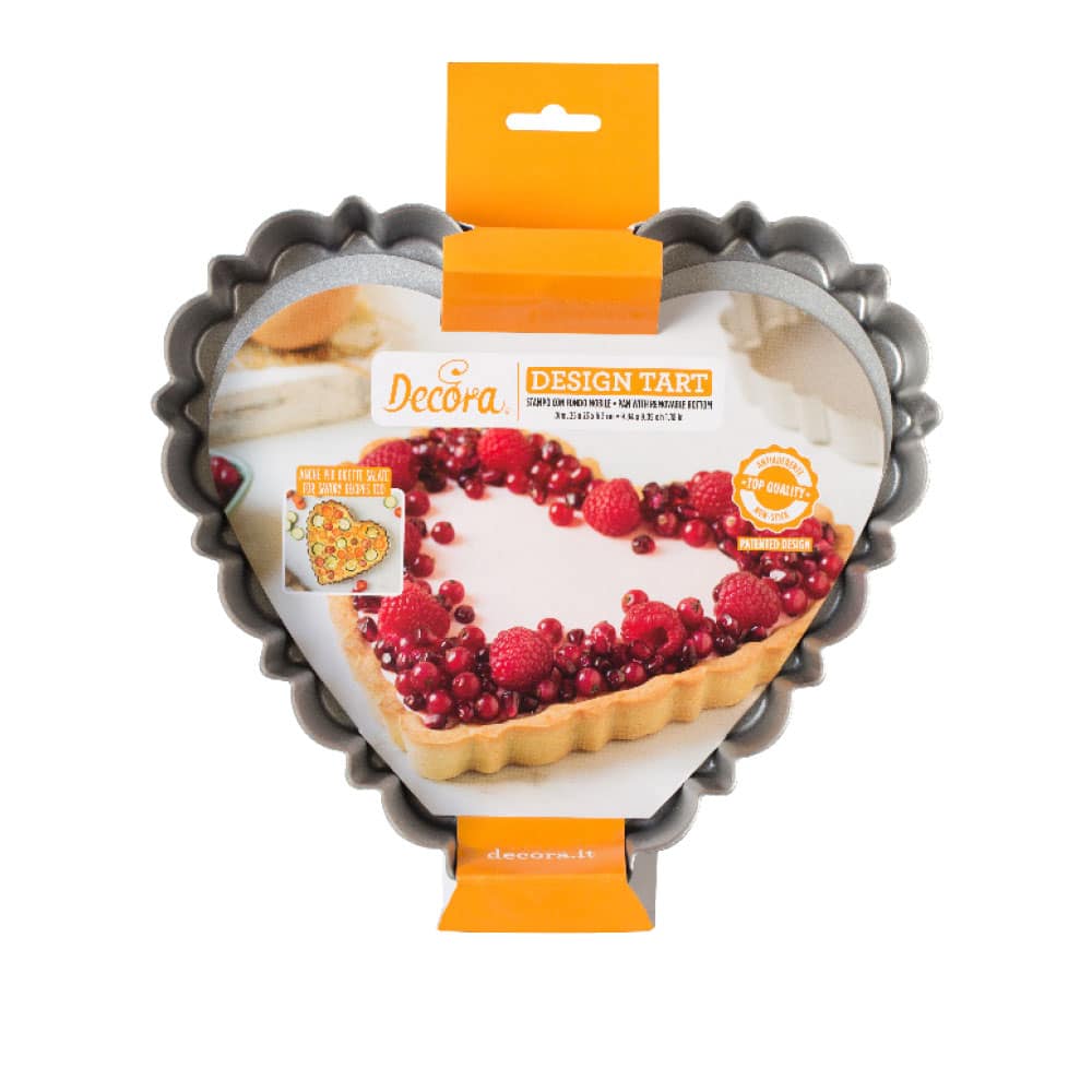 Stampo Crostata Cuore Decora con Fondo Mobile Antiaderente 25x23x3 cm – Teglia Cuore Removibile per Crostate Dolci e Salate